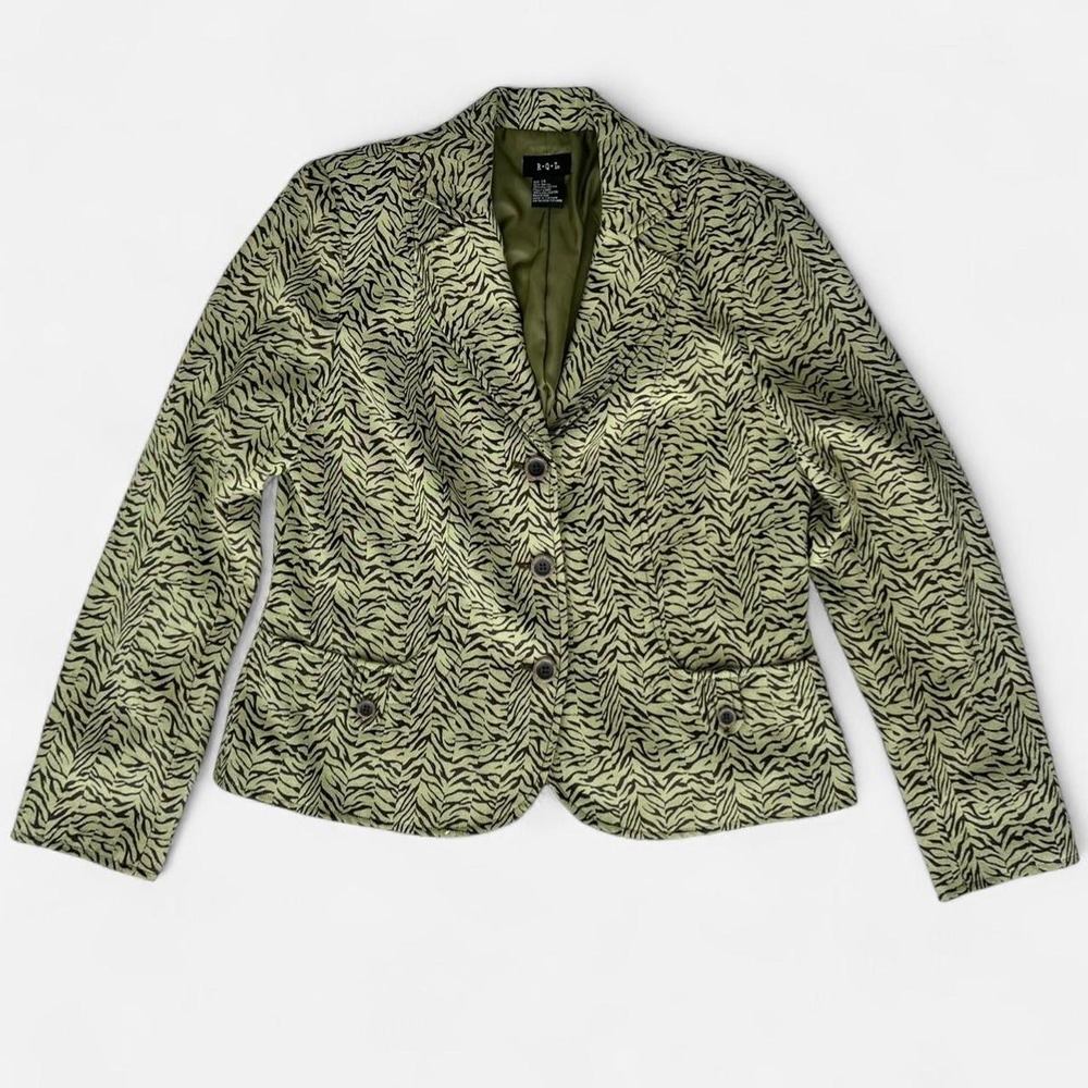 RQT women's blazer jacket bold green black dark brown zebra